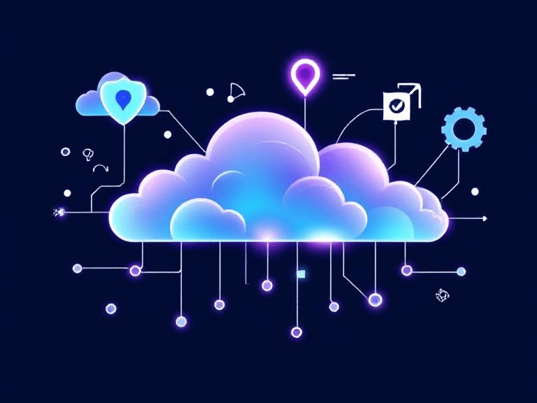 Cloud technology with digital connections and data processing, symbolizing modern cloud-based solutions.